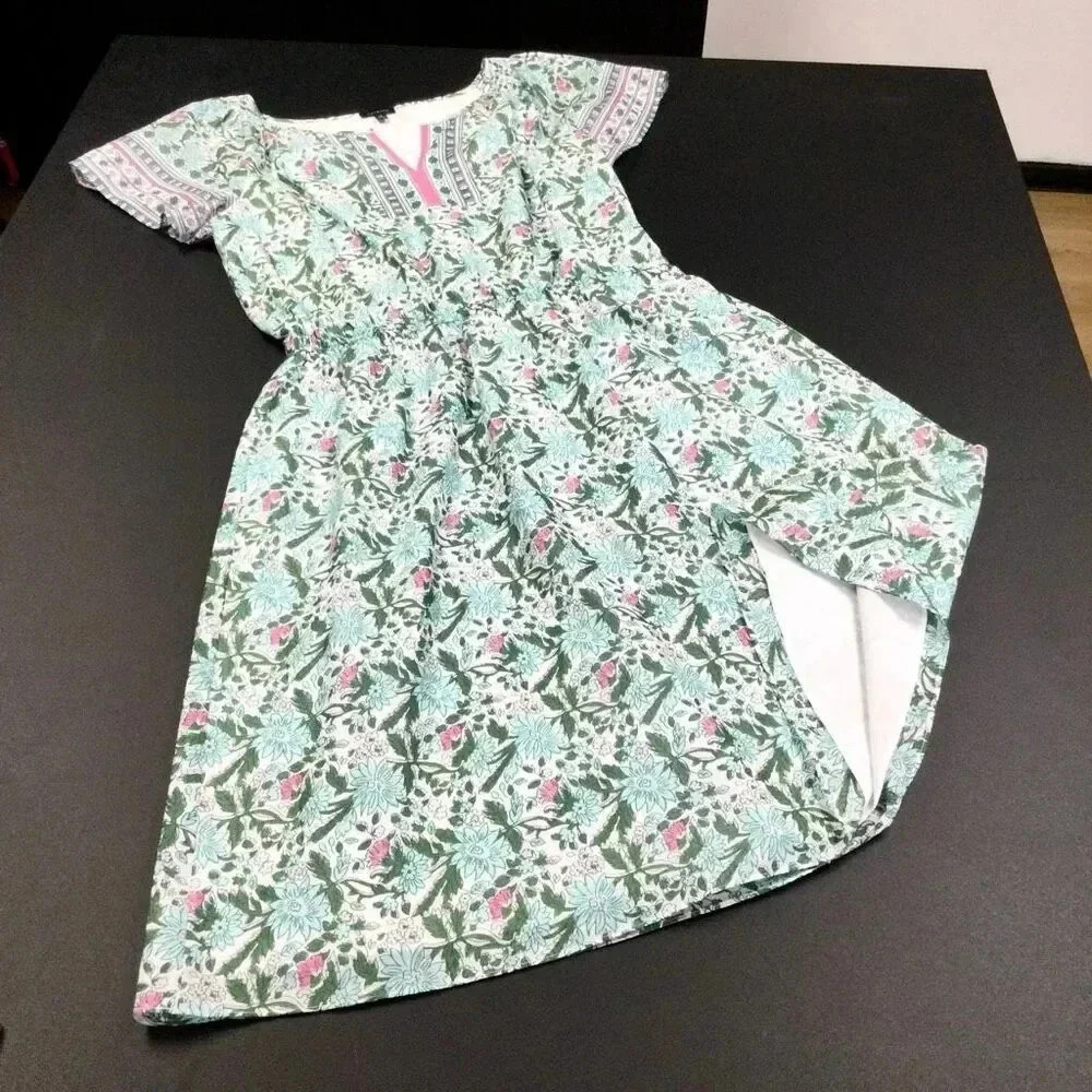Talbots Womens Green Voile Floral Pretty Primrose Fit and Flare Dress Size 10
